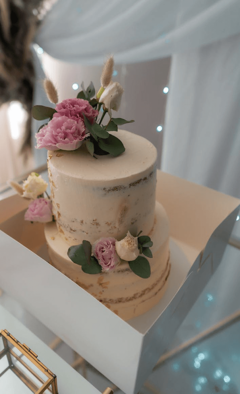 Elegant two-tier cake with flowers